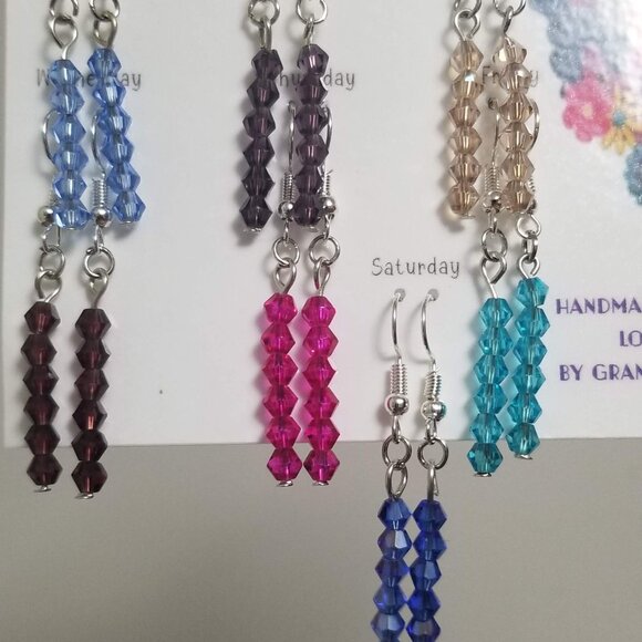 Handmade Crystal Beaded Dangle Earrings 2” Drop Lightweight - Picture 3 of 7